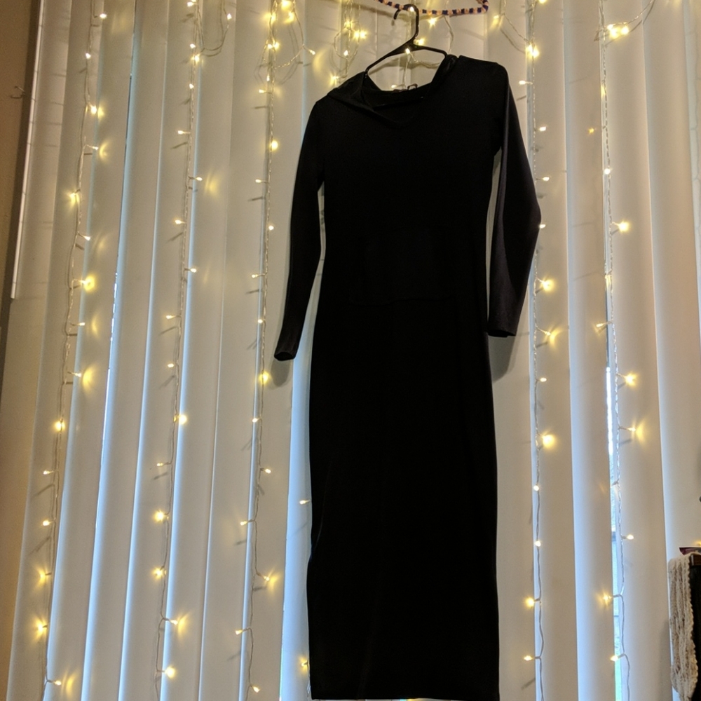 Navy blue shin length hooded dress DOUBJLU